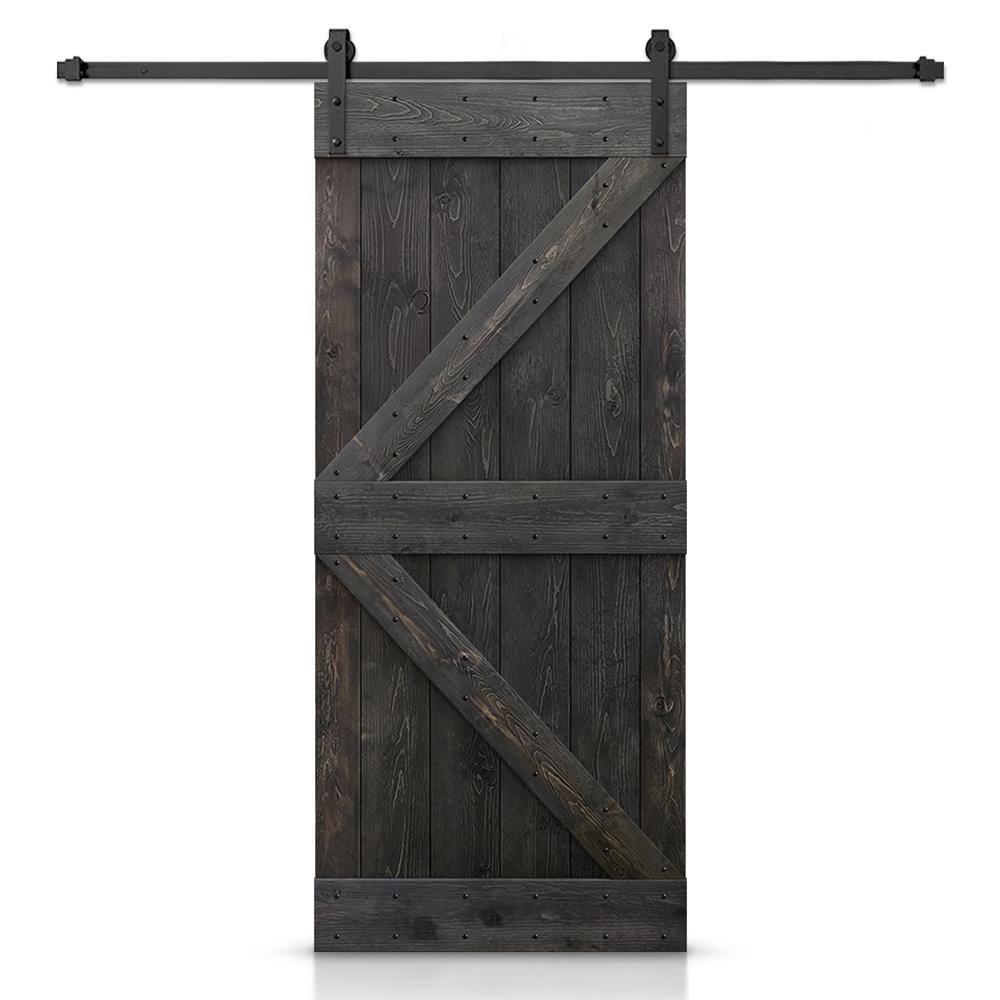36 in. x 84 in. Distressed K Series Charcoal Black Solid with Hardware Kit Knotty Pine Wood Interior Sliding Barn Door price history on PriceWatchPro