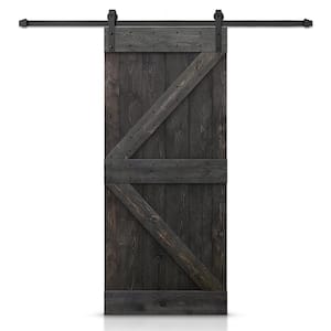 36 in. x 84 in. Distressed K Series Charcoal Black Solid with Hardware Kit Knotty Pine Wood Interior Sliding Barn Door