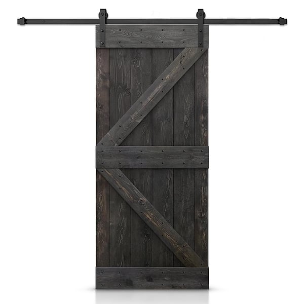 32 in. x 80 in. K Series Solid Core Charcoal Black Stained DIY Wood Interior Sliding Barn Door with Hardware Kit