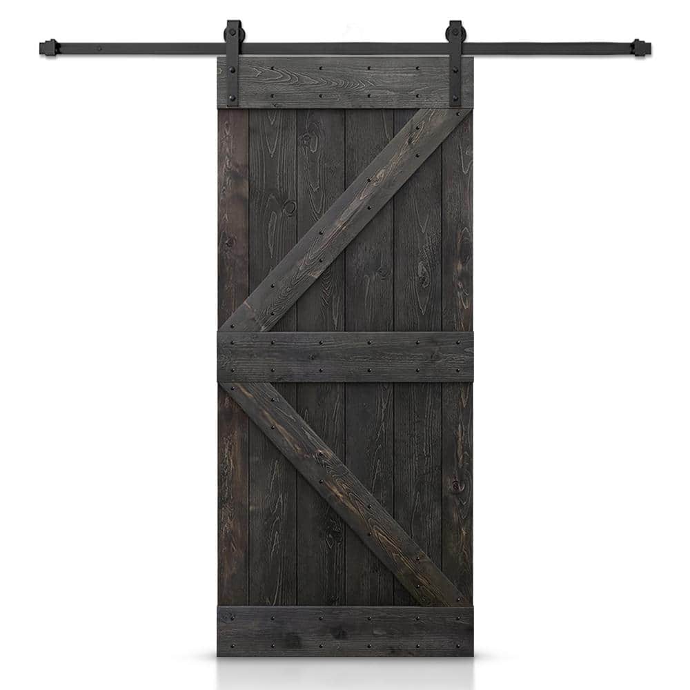 38 in. x 80 in. K Series Solid Core Charcoal Black Stained DIY Wood Interior Sliding Barn Door with Hardware Kit price history on PriceWatchPro
