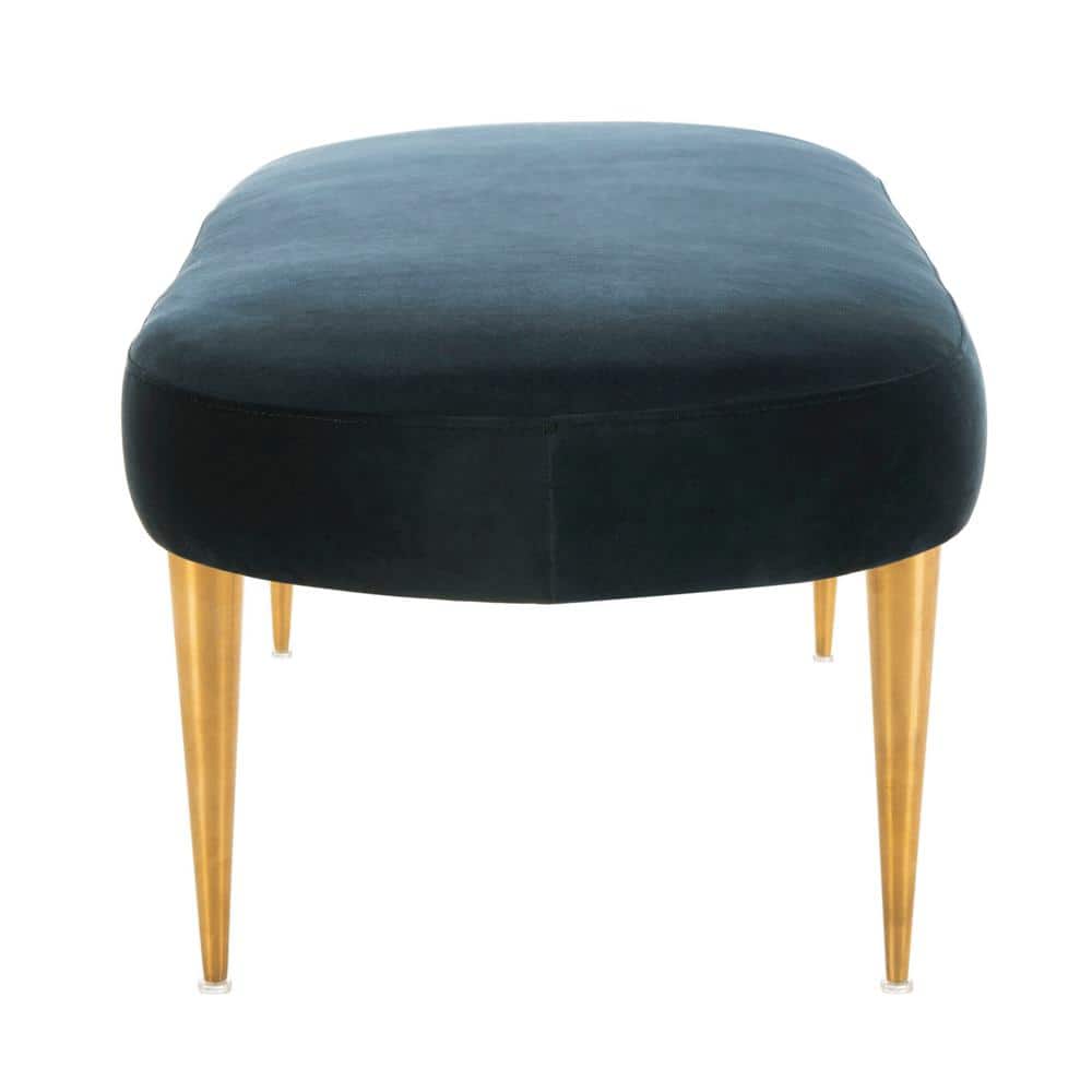 Elegant Black Velvet 48" Transitional Oval Bench with Gold Legs