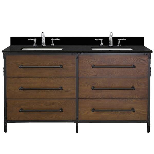 Home Decorators Collection Grandburgh 61 in. W x 22 in. D Bath Vanity in Coffee Swirl with Granite Vanity Top in Black with White Sinks