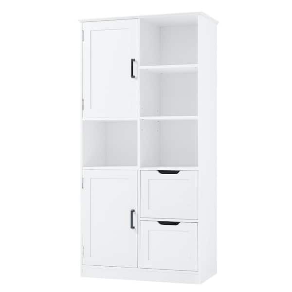 31 in. W x 16 in. D x 62 in. H White MDF Freestanding Linen Cabinet with Door, Drawer, Adjustable Shelf