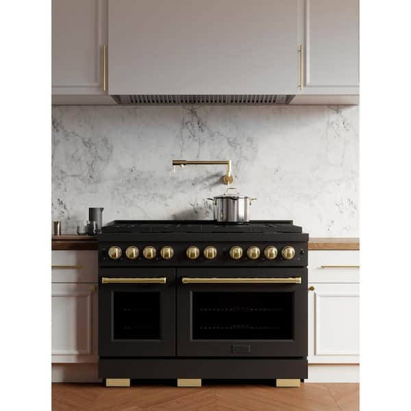 Autograph Edition 48 in. 8-Burner Double Convection Oven Gas Range in Black Stainless Steel and Polished Gold