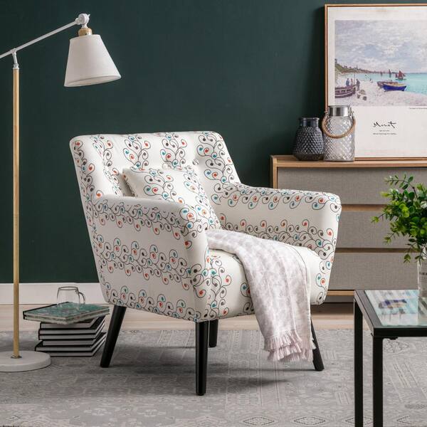 beige and blue accent chair