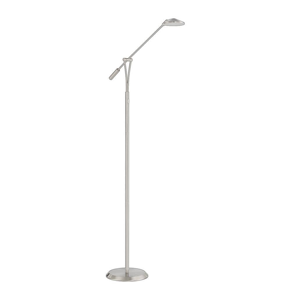 LAHOYA 45 in. Satin Nickel Dimmable Swing Arm Floor Lamp with Satin Nickel Metal, Acrylic Shade -  Kendal Lighting, FL5015-SN