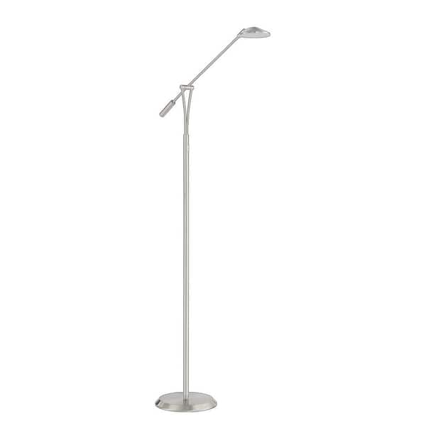 Kendal Lighting LAHOYA 45 in. Satin Nickel Dimmable Swing Arm Floor Lamp with Satin Nickel Metal, Acrylic Shade