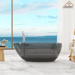 59 in. x 31 in. Freestanding Soaking Resin Bathtub with Center Drain in Transparent Black