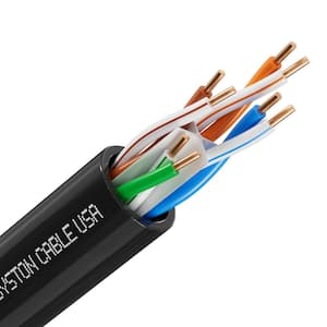 20 ft. Black CMR Cat 6e 600 MHz 23 AWG Solid Bare Copper Ethernet Network Cable-Bulk No Ends Heat UV Resistance