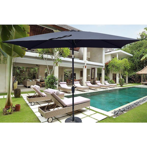 Unbranded 9 ft. Outdoor Patio Black Umbrellas with Crank and Push Button Tilt for Garden Shade Poolside Beach (Without Base)