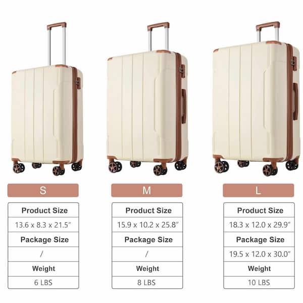 3-Piece Brown white Hardshell Luggage Set with Double Spinner, Travel luggage Set with TSA Lock