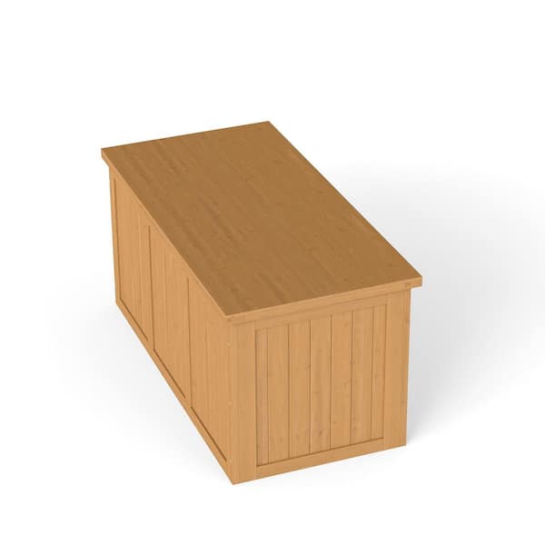 67 Gallon Outdoor Wooden Deck Box Solid Wood Storage Box Seat and Table Top for Patio Furniture Cushions, Pool Toys