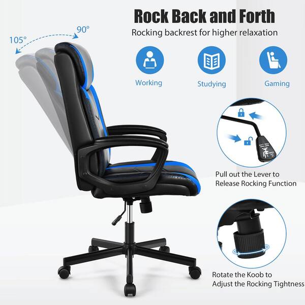 New Adjustable 360° Rotation Gaming Chair Office Chair PU Leather Chair Blue USA 