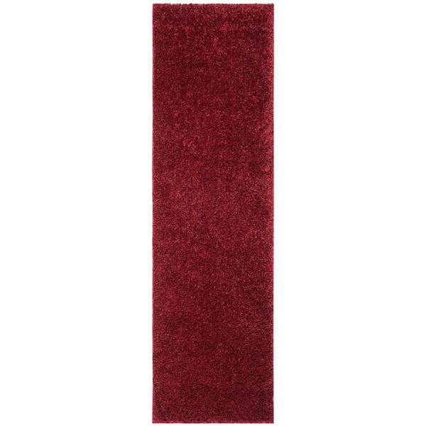 SAFAVIEH August Shag Burgundy 2 ft. x 10 ft. Solid Runner Rug