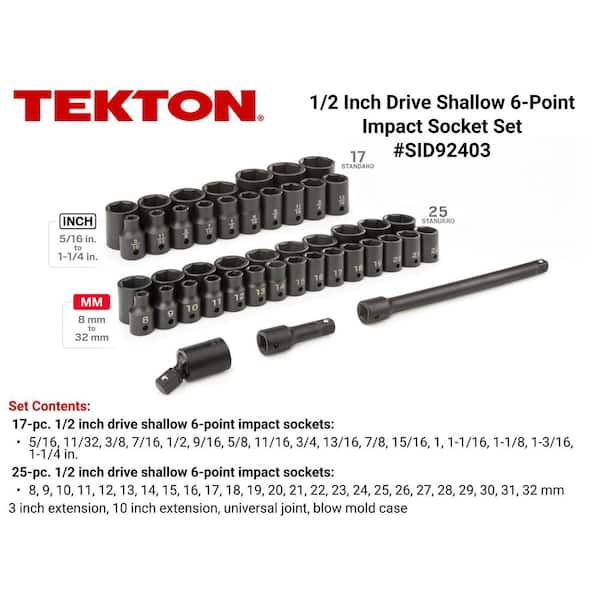 1/2 in. Drive 6-Point Impact Socket Set, 45-Piece (5/16 in. - 1-1/4 in., 8 mm - 32 mm)