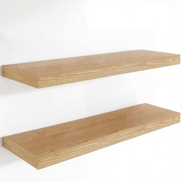 48 in.W x 12 in.D Floating Shelves,Long Wall Shelf,Rustic Wood Wall Shelves,Oak,2Pack