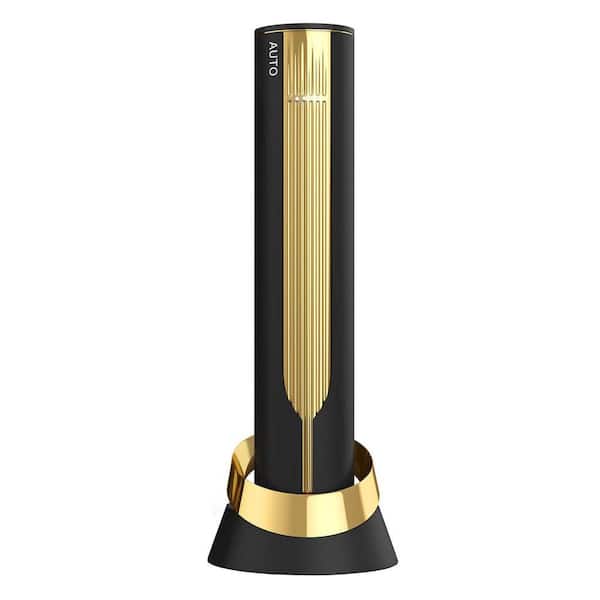Luxury Black and Gold Electric Wine Opener with Foil Cutter and Charging Base, Automatic Corkscrew for 60-Bottles