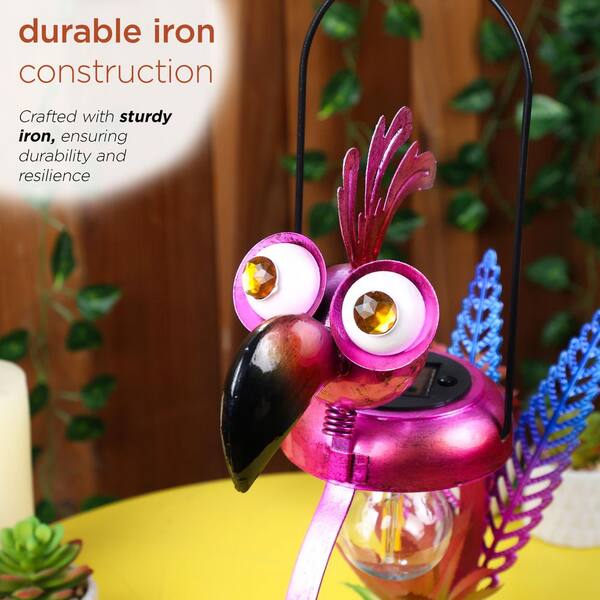 Alpine Corporation 16 in. Pink Iron Solar Flamingo Garden Statue