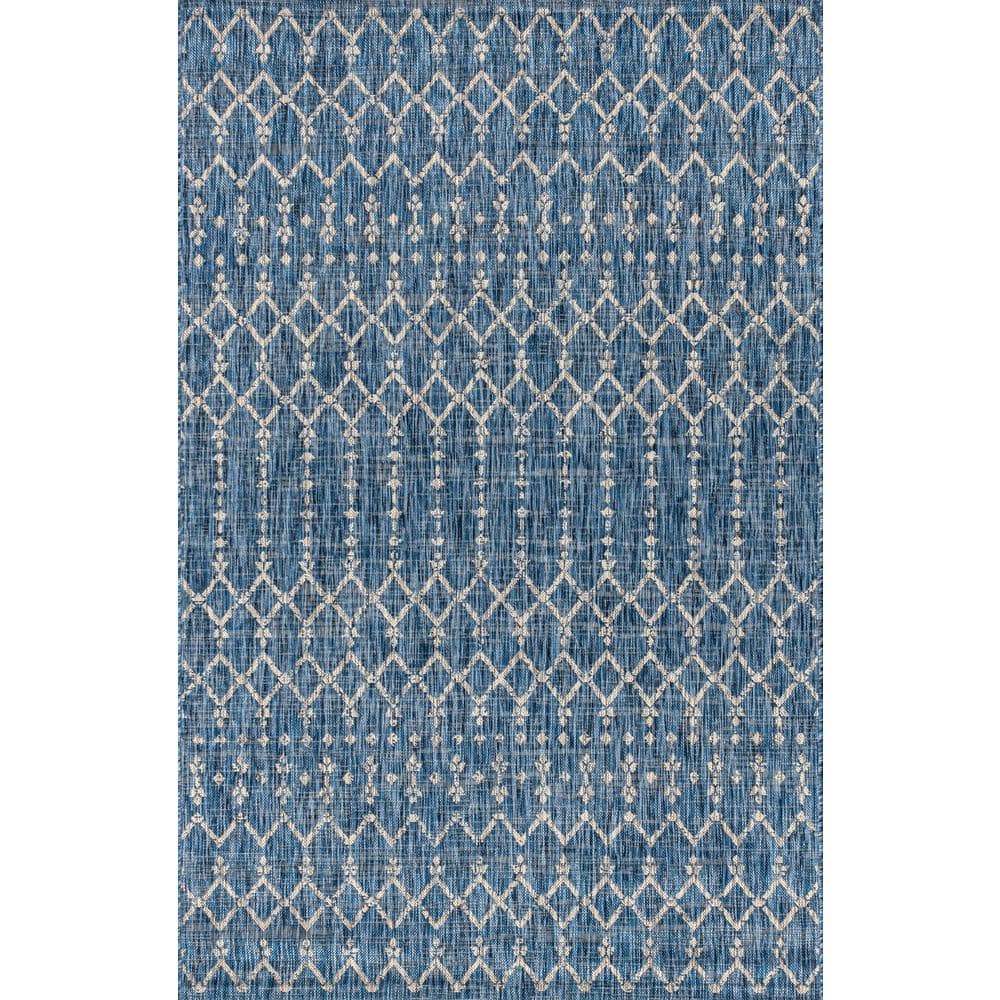 Navy and Light Gray Moroccan-Inspired Geometric 4' x 6' Synthetic Area Rug