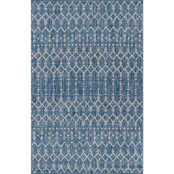 Ourika Moroccan Navy/Light Gray 5 ft. 3 in. x 7 ft. 7 in. Geometric Textured Weave Indoor/Outdoor Area Rug