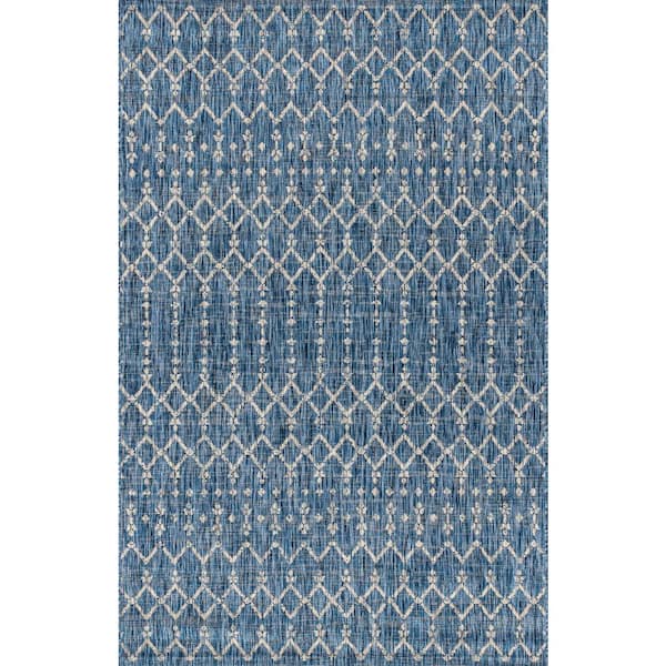 Ourika Moroccan Navy/Light Gray 7 ft. 9 in. x 10 ft. Geometric Textured Weave Indoor/Outdoor Area Rug