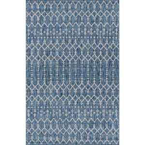 Ourika Moroccan Geometric Textured Weave Navy/Light Gray 9 ft. x 12 ft. Indoor/Outdoor Area Rug