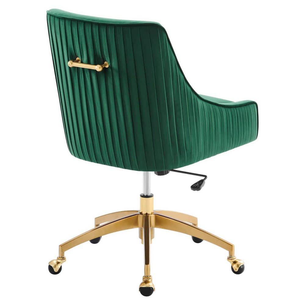 Cascade Green Velvet Swivel Office Chair with Gold Metal Base