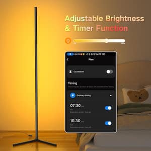 65 in. Black Metal RGB Smart Dimmable Tripod Integrated LED Floor Lamp