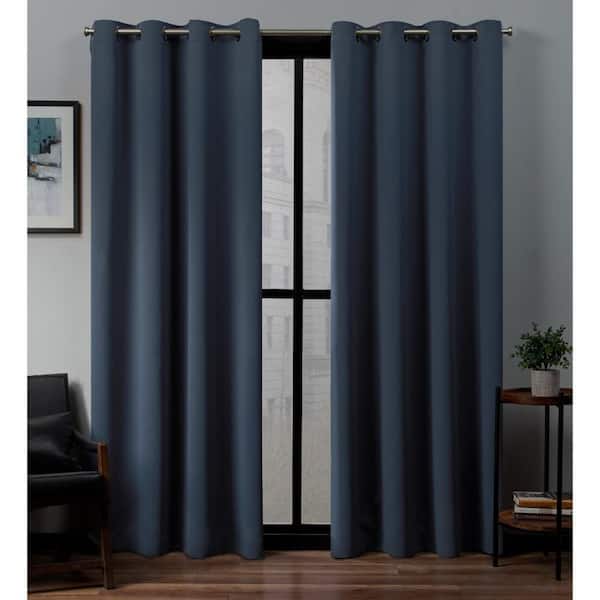 EXCLUSIVE HOME Sateen Vintage Indigo Solid Woven Room Darkening Grommet Top Curtain, 52 in. W x 96 in. L (Set of 2)