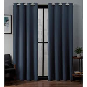 Sateen Vintage Indigo Solid Woven Room Darkening Grommet Top Curtain, 52 in. W x 108 in. L (Set of 2)