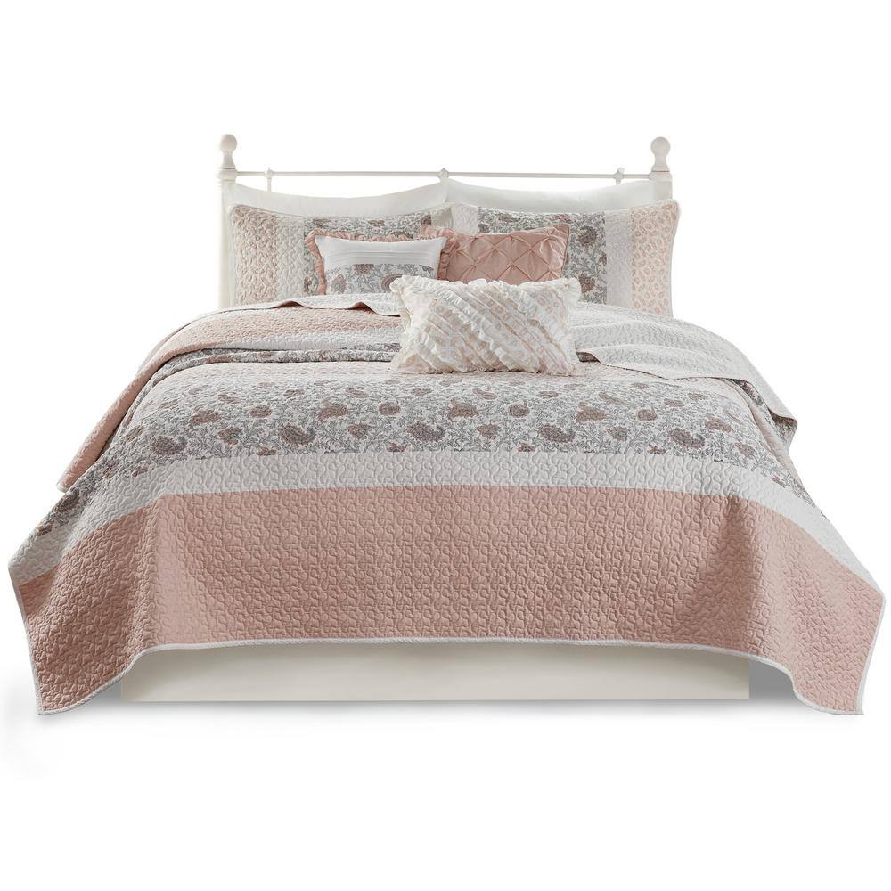 Madison Park Vanessa 6-Piece Blush Cotton Blend King/Cal King Quilt Set ...