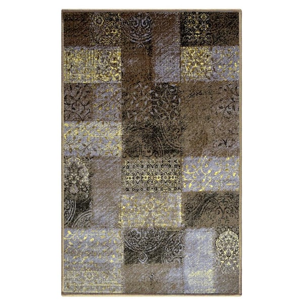 Hadley Brown 8 ft. x 10 ft. Damask Modern Non-Slip Nylon Area Rug