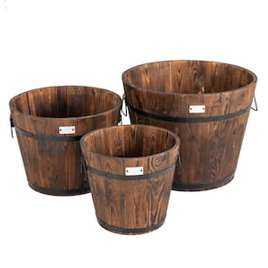 Large 11.5 in. Dia Rustic Brown Firwood Planter Bucket (3-Pack)
