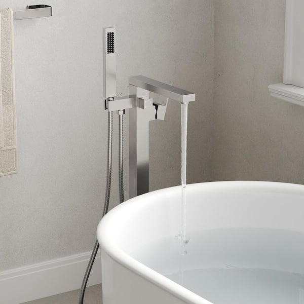 Single-Handle Claw Foot Freestanding Tub Faucet with Hand Shower in Brushed Nickel