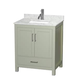 Sheffield 30 in. W x 22 in. D x 35.25 in . H Single Bath Vanity in Light Green with White Carrara Marble Top