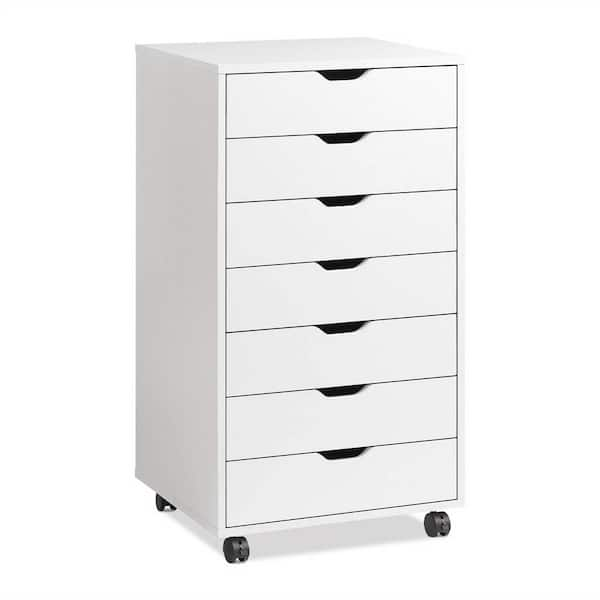 Tidoin White Wood File Cabinet with 7-Drawers and 4-Wheels