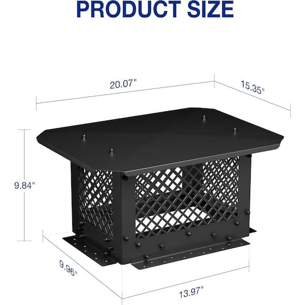 14 in. x 10 in. Black Galvanized Steel Fireplace Chimney Caps for Outside