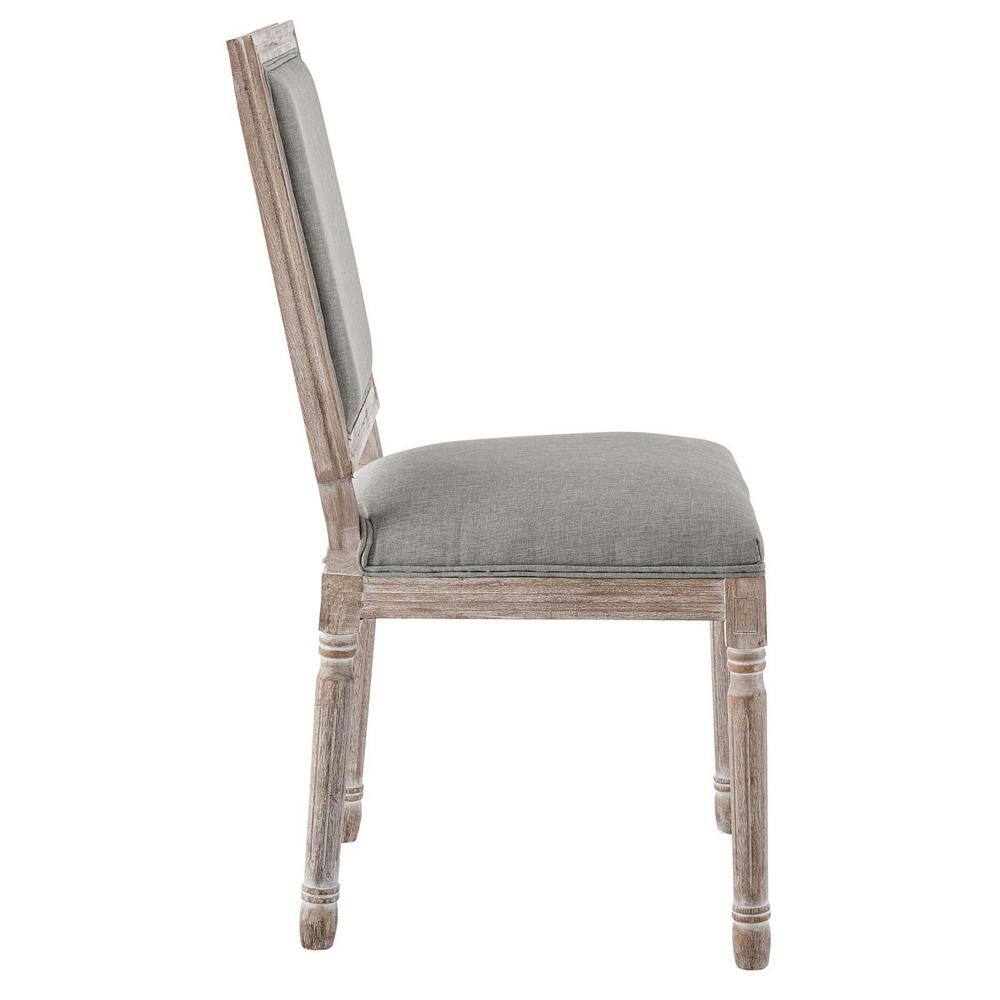 Vintage French Fluted Wood & Fabric High Side Chair in Light Gray
