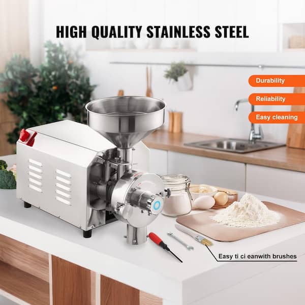 Soybean Grinder 2200-Watt Commercial Grinding Machine for Spices, Corn, and Grains, 50 kg/H Stainless Steel Flour Mill