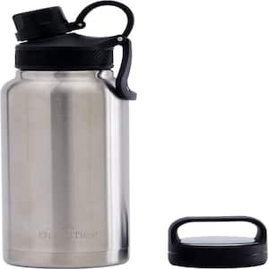 32 oz. Classic Silver Travel Water Bottle - Wide Mouth Vacuum Insulated Water Bottle with 2-Style Lids