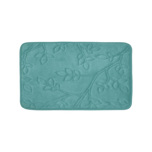 BounceComfort Spring Leaves Marine Blue 17 in. x 24 in. Memory Foam Bath Mat