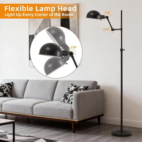 NatySwan 59.5 in. Black Swing Arm Floor Lamp, Adjustable Height