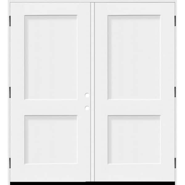 Legacy 72 in. x 80 in. 2P Squaretop Shaker RHOS Unfinished White Fiberglass Double Prehung Front Door w/4-9/16 Jamb