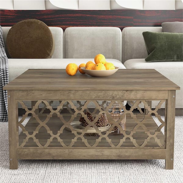 GALANO Heron 34.9 in. Knotty Oak Square Wood Top Coffee Table