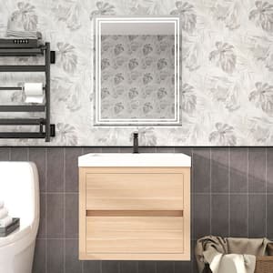 Louis 24 in. W x 20 in. D x 22 in. H Single Sink Floating Bath Vanity in Champagne Oak with White Acrylic Top