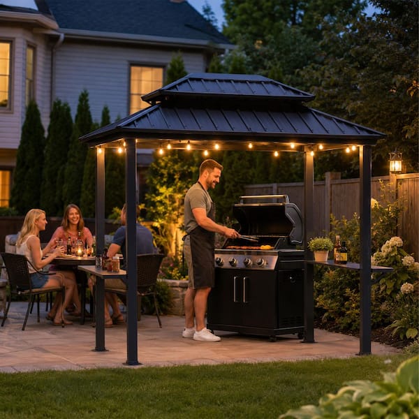 KOZYARD 6 ft. x 8 ft. Dark Gray BBQ Hardtop Grill Gazebo, Outdoor