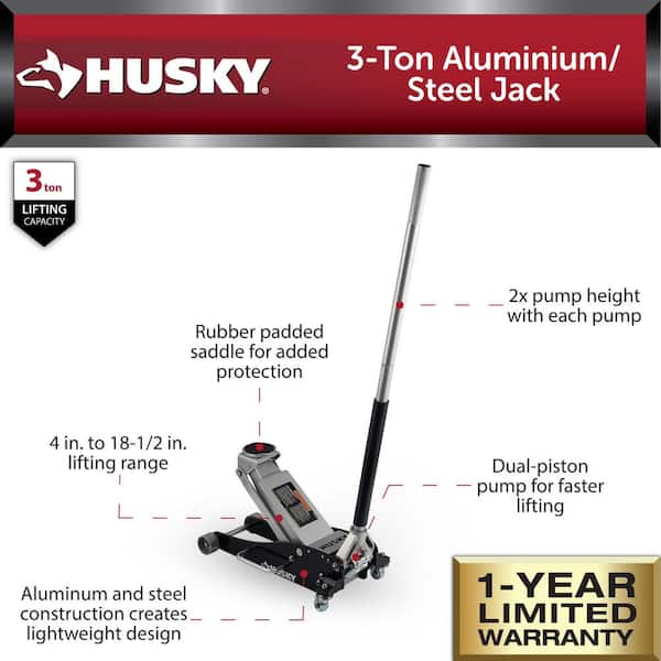 Husky HPL4751 3-Ton Aluminum/Steel Jack - 2