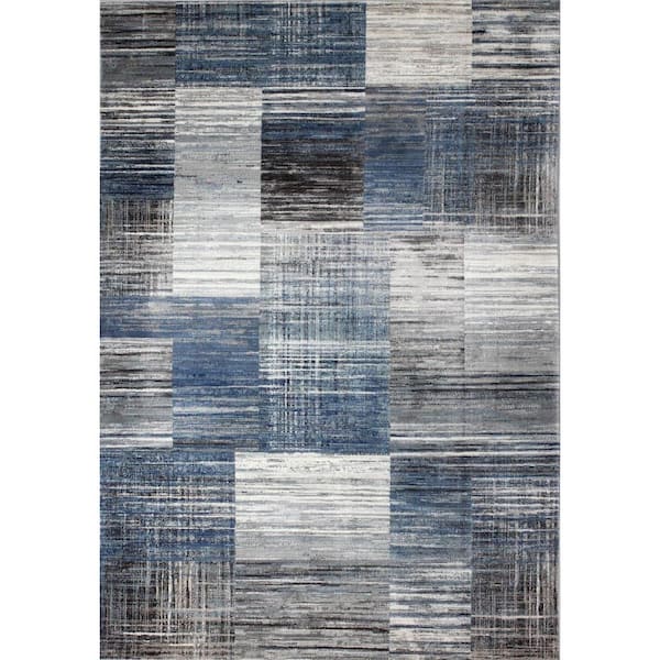 BASHIAN Cambridge Blue/Beige 7 ft. x 10 ft. (7'1" x 10') Striped Contemporary Area Rug