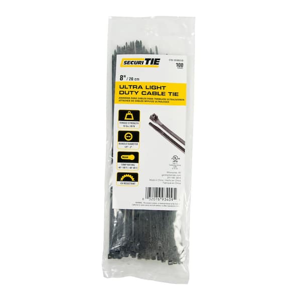 Gardner Bender 8 in. Ultra Light Duty Cable Tie, 18 lb. Tensile, UV Black, 100-Pack (Case of 10)