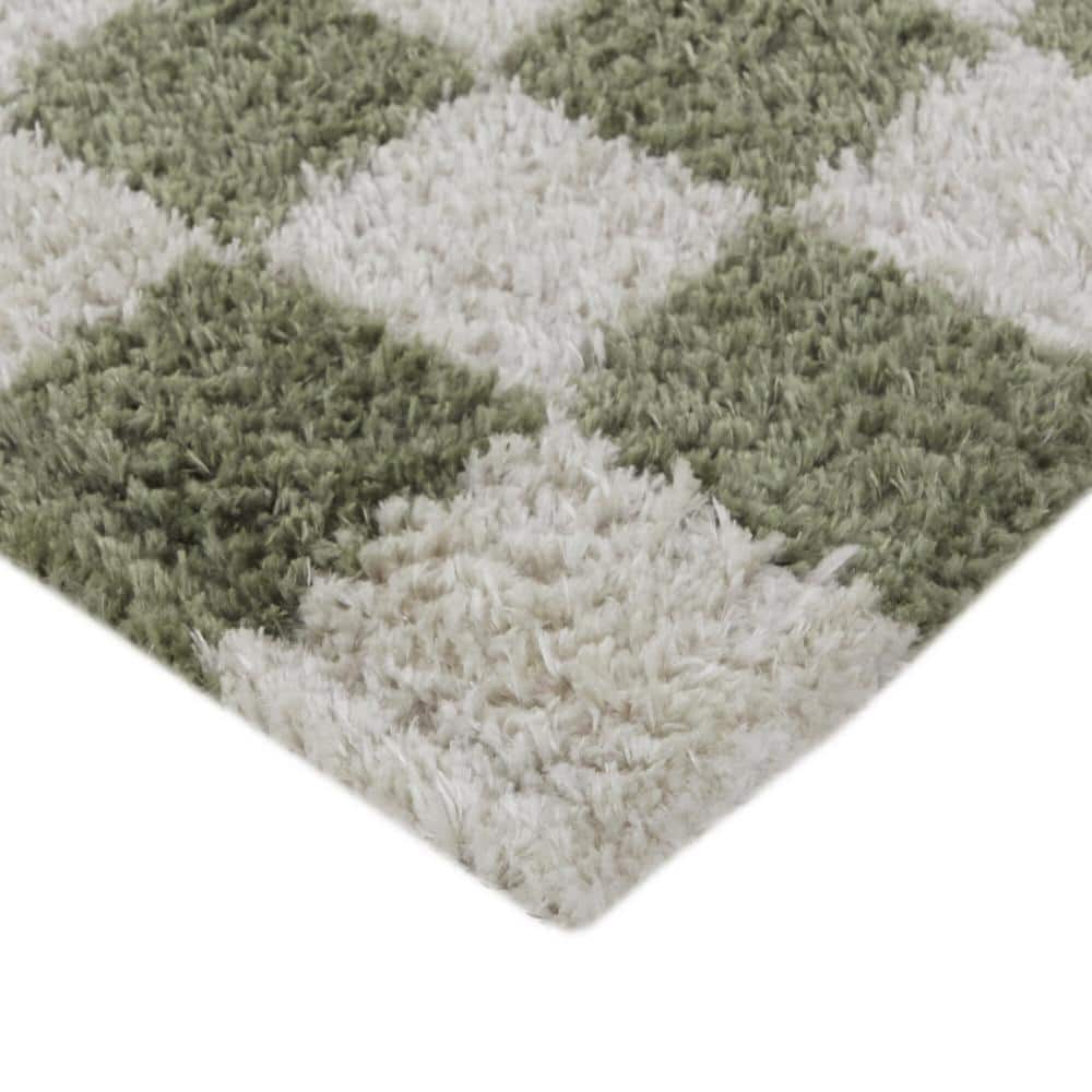 Green and White Checkered Synthetic Kids' Area Rug 8' x 10'